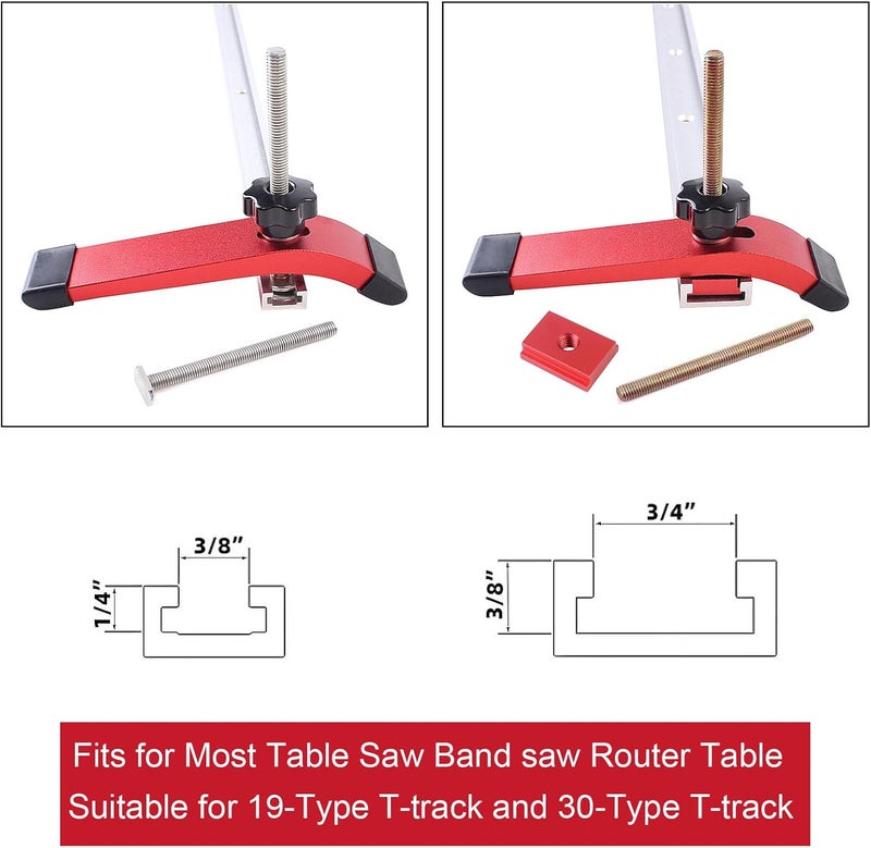 KETIPED Aluminum T-Track Hold Down Clamp With T Bolts and Slider, 6.3"L x 1.3"W Quick Acting Clamps for Woodworking, MGJ-041R - Image 3